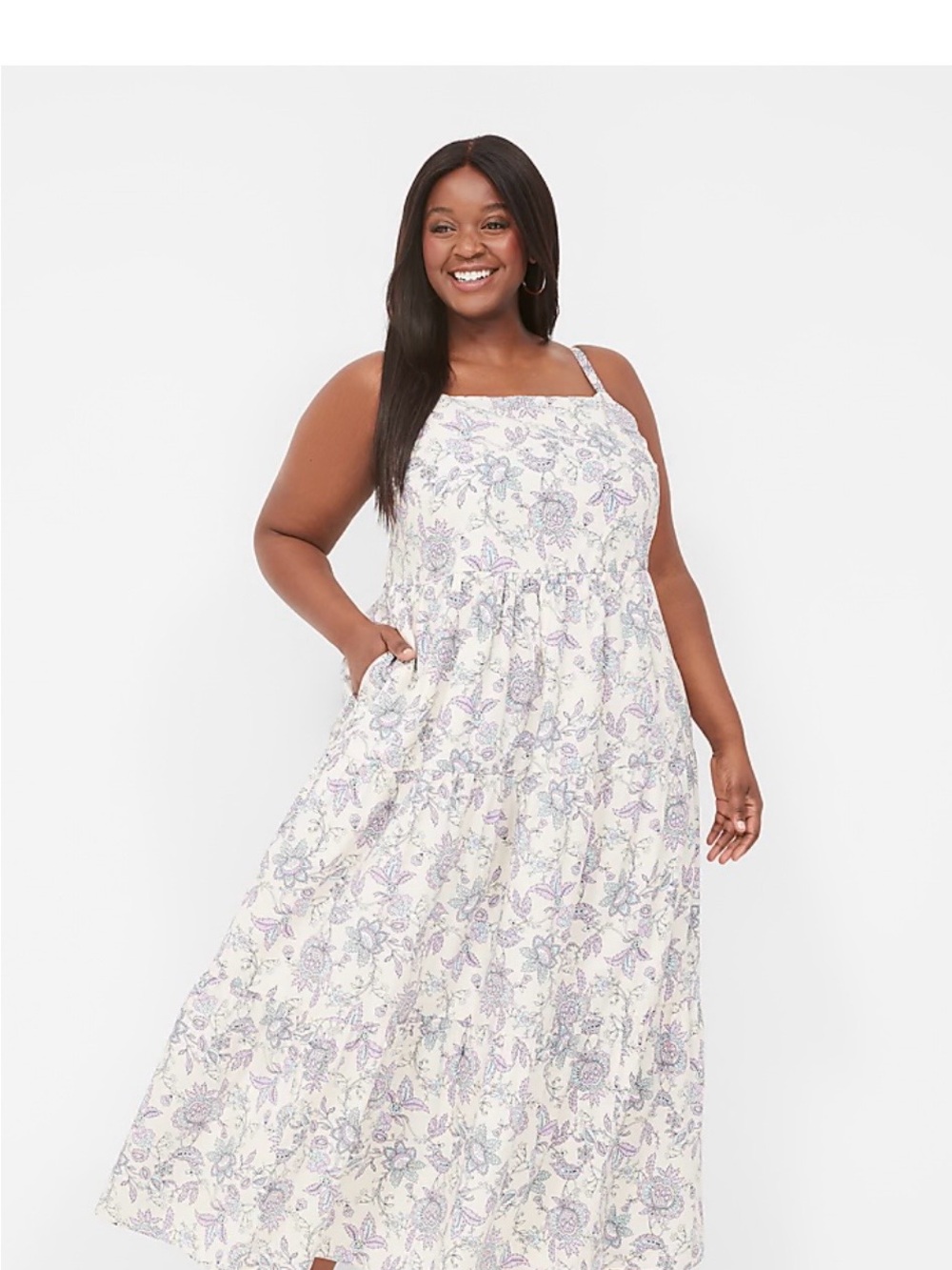 Lane Bryant Cream Maxi Dress with Lavender and Blue Floral Print
